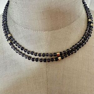 Purple dyed quartz long beaded necklace